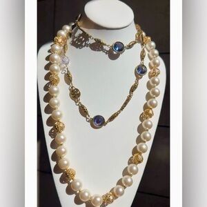 Vintage bundle long necklaces, in mint condition one has purple Crystal